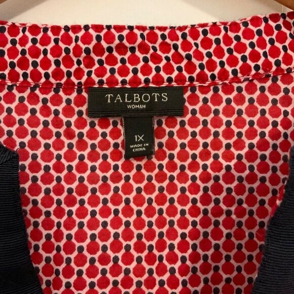 Talbots Red Blue Embroidered Cotton Popover Tunic Top Size 1X - Picture 9 of 9